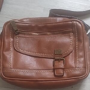 BOC Brown Leather Bag with Logo Patch